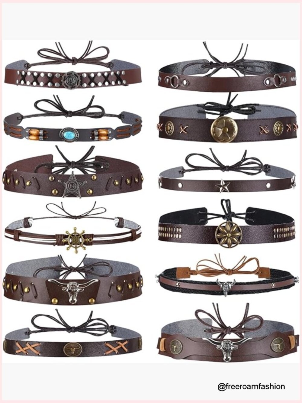 12pcs Cowboy Hat Bands Faux Leather Adjustable Western Hatbands for Men Women